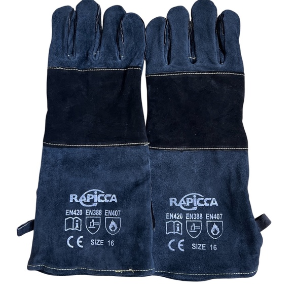 Rapicca Forge Welding Gloves Heat-Resistant Leather Suede Stove Furnace Grill 16 - Picture 1 of 4